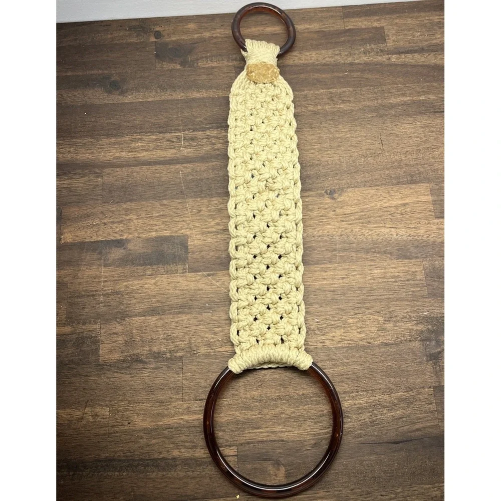 Vintage Handmade Towel Holder Macrame, 70's Blue Butterfly Hippie Door Hanger